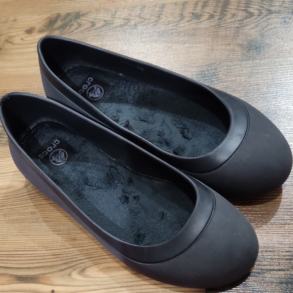 Crocs Shoes Womens 9 Black Mammoth Ballet Flat Fleece Lined Comfort Casual Light